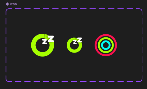 A screenshot of three icons I made in Figma