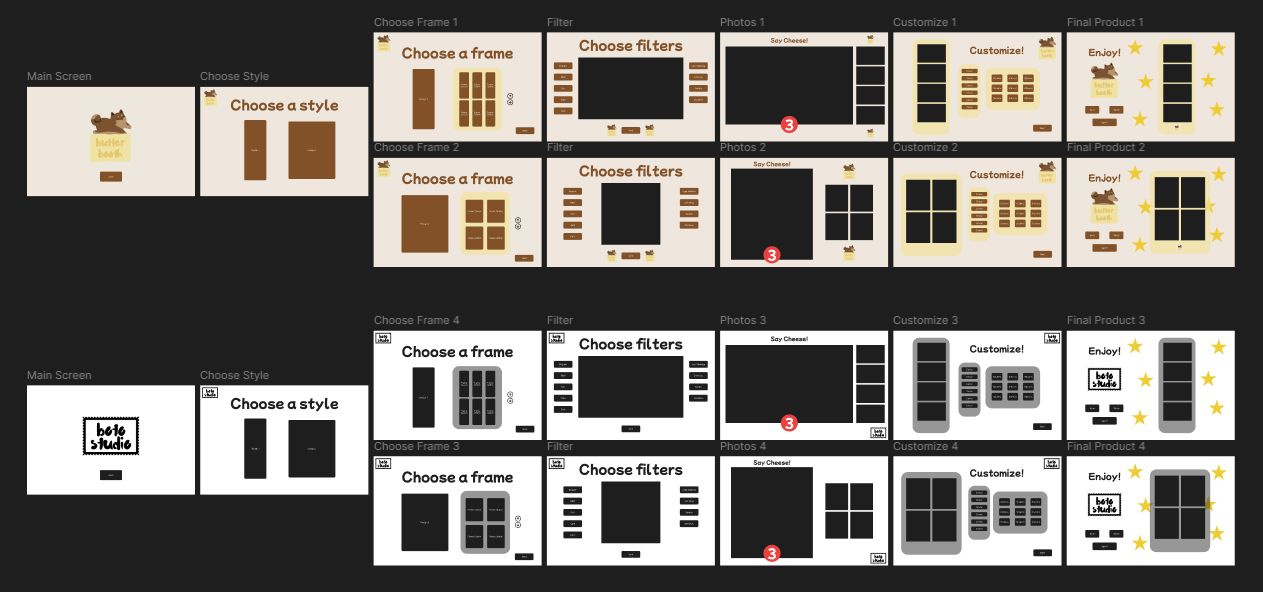 Figma frame prototypes of the traditional design.
