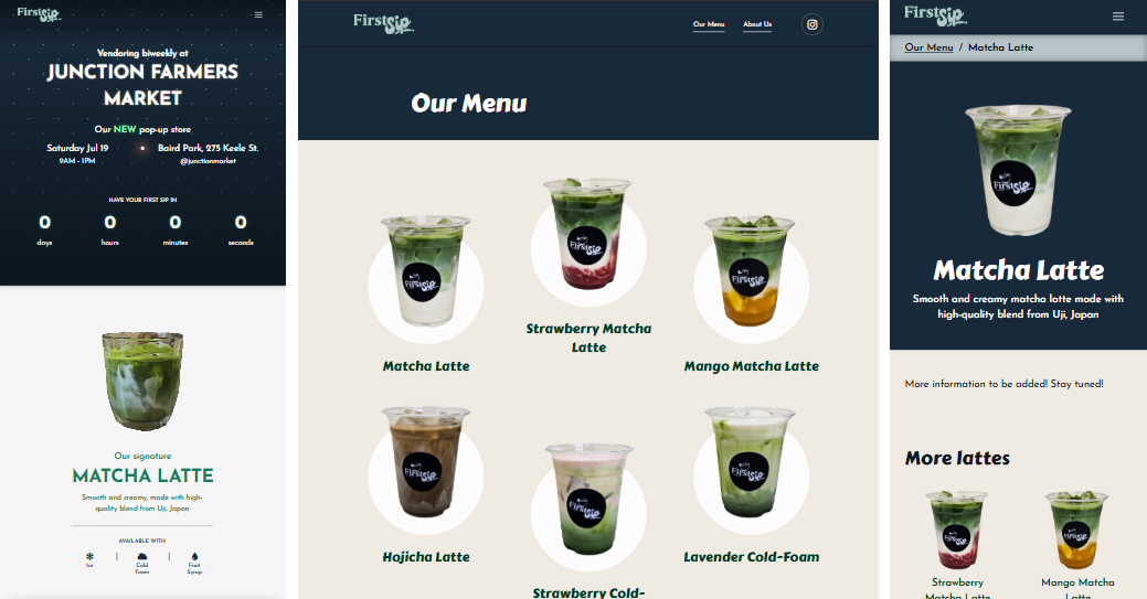 An image of three screenshots from the web application.