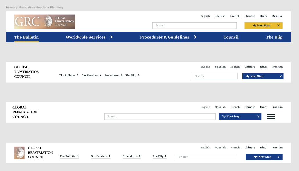 A screenshot of different drafts I built when planning for the header.