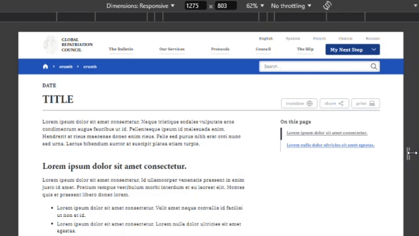 A GIF of the responsive column of main content and constrained text.