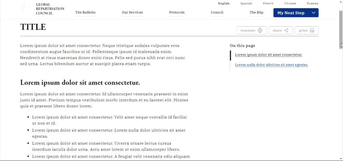A GIF of my implementation of the in-page navigation.