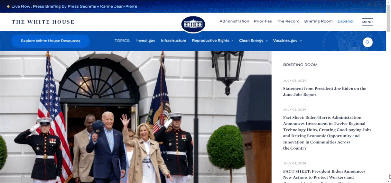 A GIF of the White House home page.