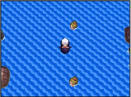A GIF of the overworld when using HM03 Surf in the Pokémon Platinum video game.